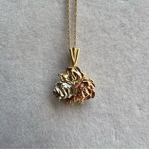 Black hills 14k solid gold tri-Color Rose Charm & 19” vintage rope chain